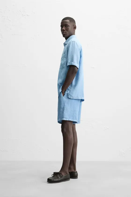 ШОРТЫ ИЗ 100% ЛЬНА С ЭФФЕКТОМ ПОТЕРТОСТИ