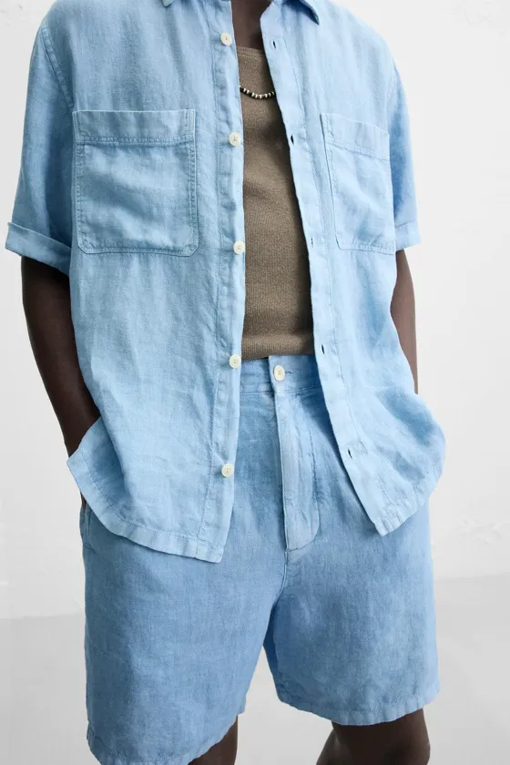 ШОРТЫ ИЗ 100% ЛЬНА С ЭФФЕКТОМ ПОТЕРТОСТИ