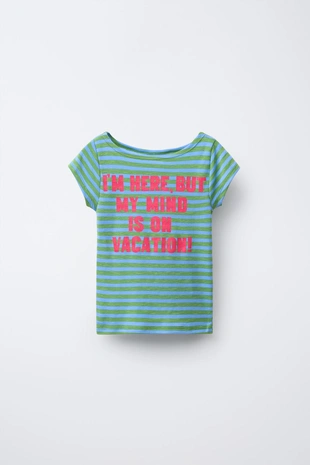 Green | 9007/702/500 - Zara Футболка в полоску с надписью