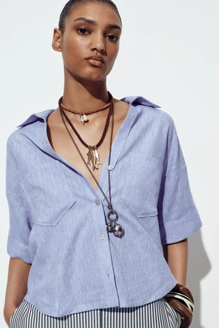 Укороченная рубашка из смесового льна