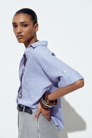 Укороченная рубашка из смесового льна