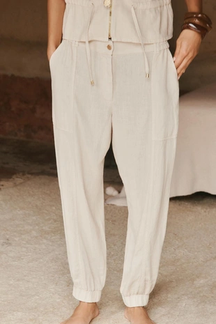 Брюки-джоггеры из льна- Заказать в России