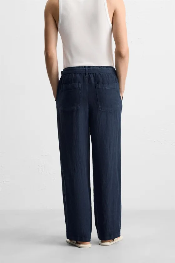 БРЮКИ ИЗ 100% ЛЬНА С РЕМНЕМ