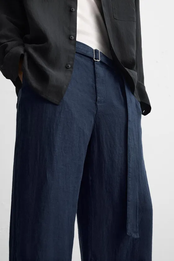 БРЮКИ ИЗ 100% ЛЬНА С РЕМНЕМ