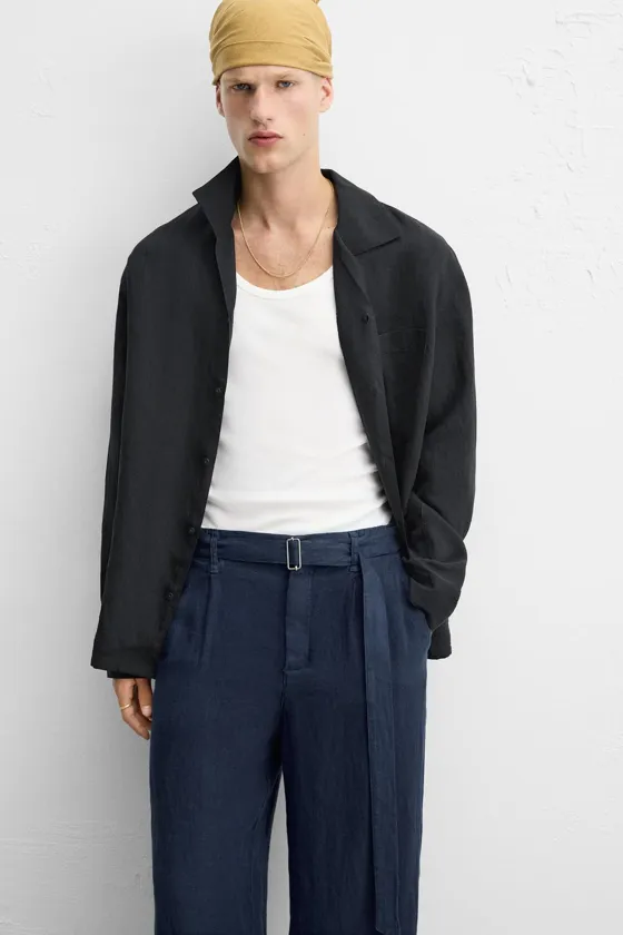 БРЮКИ ИЗ 100% ЛЬНА С РЕМНЕМ