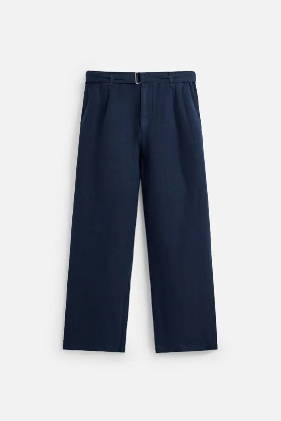 БРЮКИ ИЗ 100% ЛЬНА С РЕМНЕМ