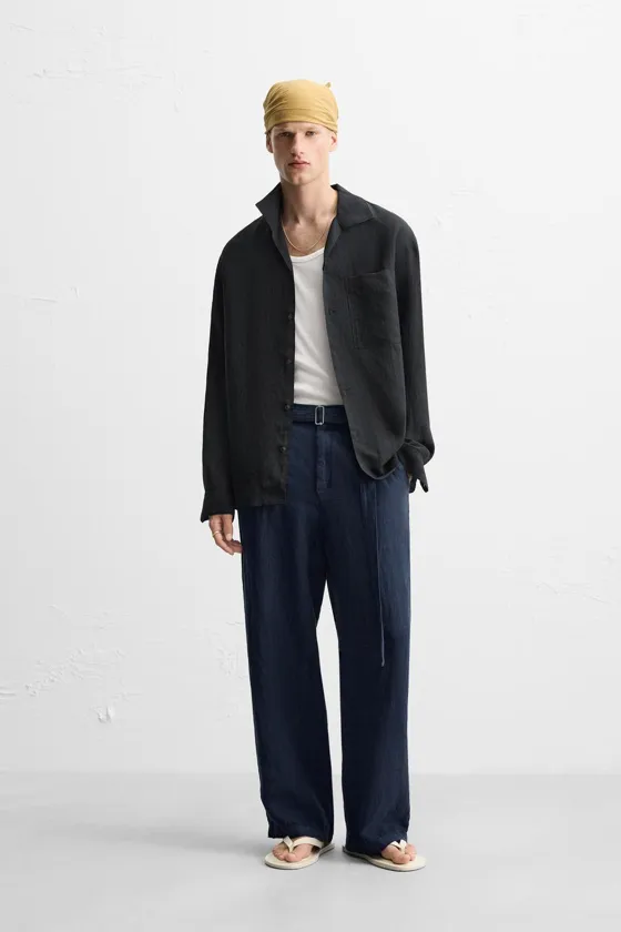 БРЮКИ ИЗ 100% ЛЬНА С РЕМНЕМ