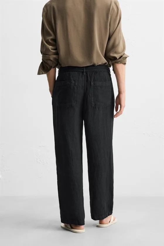 БРЮКИ ИЗ 100% ЛЬНА С РЕМНЕМ