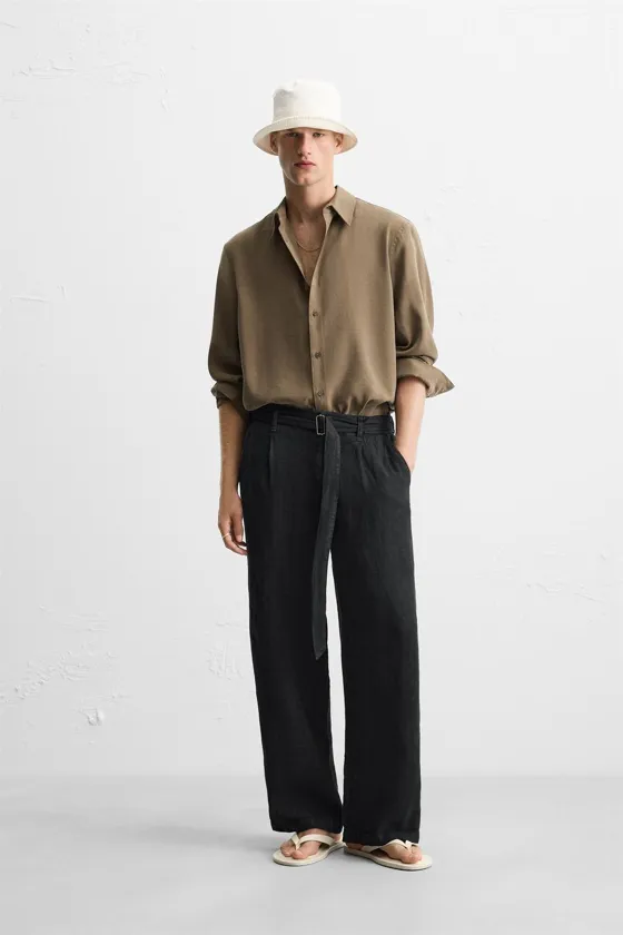 БРЮКИ ИЗ 100% ЛЬНА С РЕМНЕМ