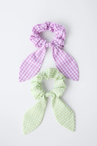Набор из двух резинок для волос с бантиком в клетку виши- Заказать в России