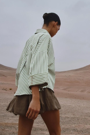 Рубашка в полоску с рукавами с отворотами- Заказать в России