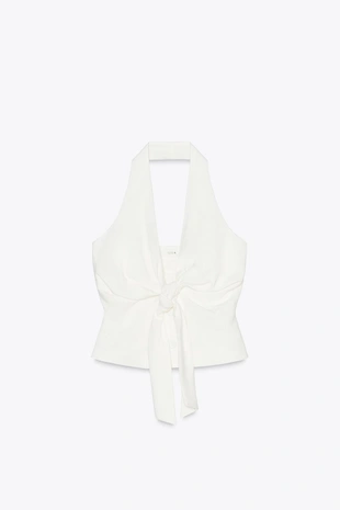 Жилет с горловиной халтер и узлом- Заказать в России