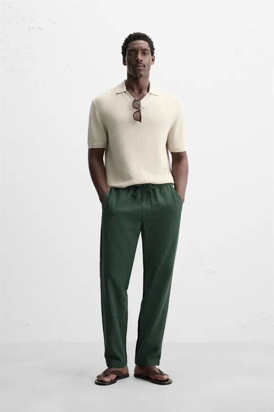 БРЮКИ RELAXED FIT ИЗ РЕЛЬЕФНОЙ ТКАНИ
