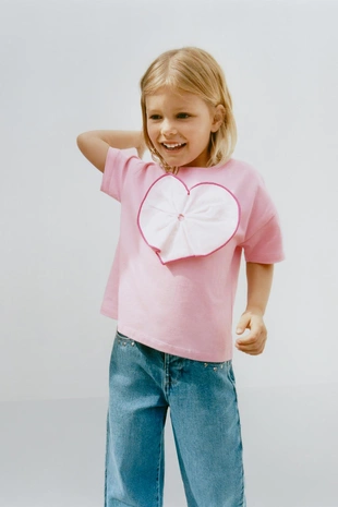 Футболка с комбинированным сердцем из поплина- Заказать в России