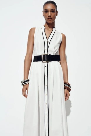 Платье-миди из поплина с контрастной отделкой- Заказать в России