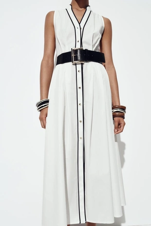 Платье-миди из поплина с контрастной отделкой- Заказать в России