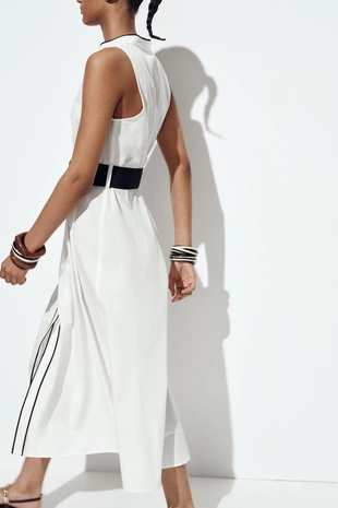 Платье-миди из поплина с контрастной отделкой- Заказать в России