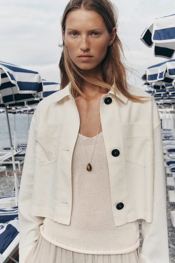 КУРТКА ИЗ ЛЬНА С КОМБИНИРОВАННЫМИ РУКАВАМИ