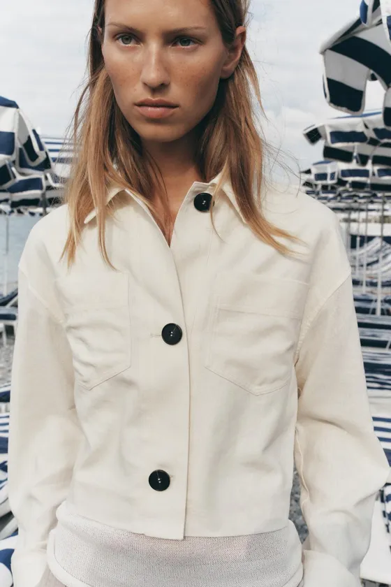 КУРТКА ИЗ ЛЬНА С КОМБИНИРОВАННЫМИ РУКАВАМИ