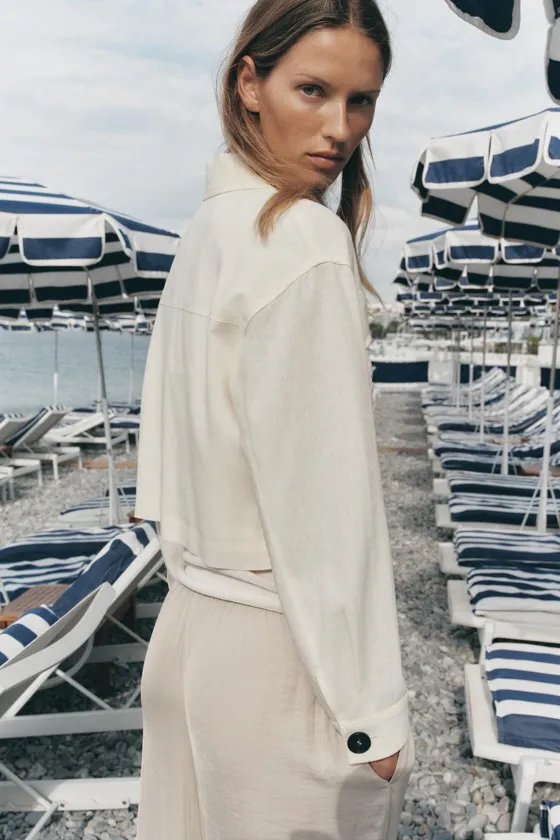 КУРТКА ИЗ ЛЬНА С КОМБИНИРОВАННЫМИ РУКАВАМИ