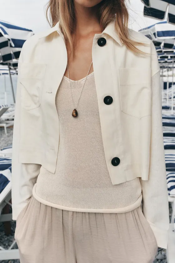 КУРТКА ИЗ ЛЬНА С КОМБИНИРОВАННЫМИ РУКАВАМИ