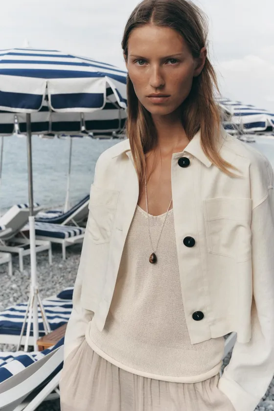 КУРТКА ИЗ ЛЬНА С КОМБИНИРОВАННЫМИ РУКАВАМИ