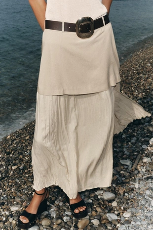 Юбка миди из комбинированной ткани с ремнем- Заказать в России