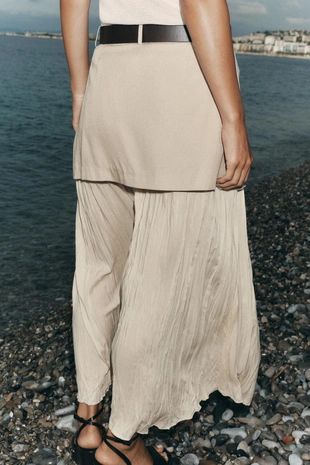 Юбка миди из комбинированной ткани с ремнем- Заказать в России