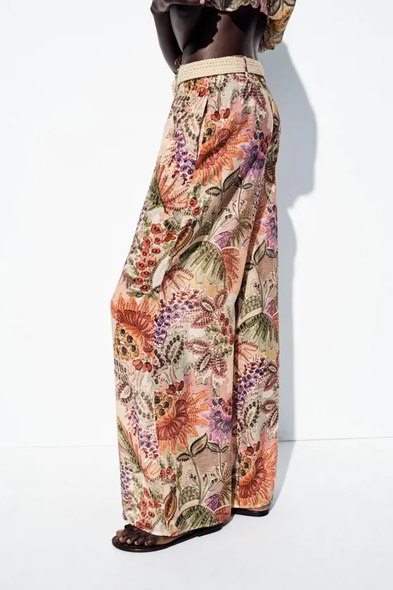 БРЮКИ С ПРИНТОМ И ПОЯСОМ