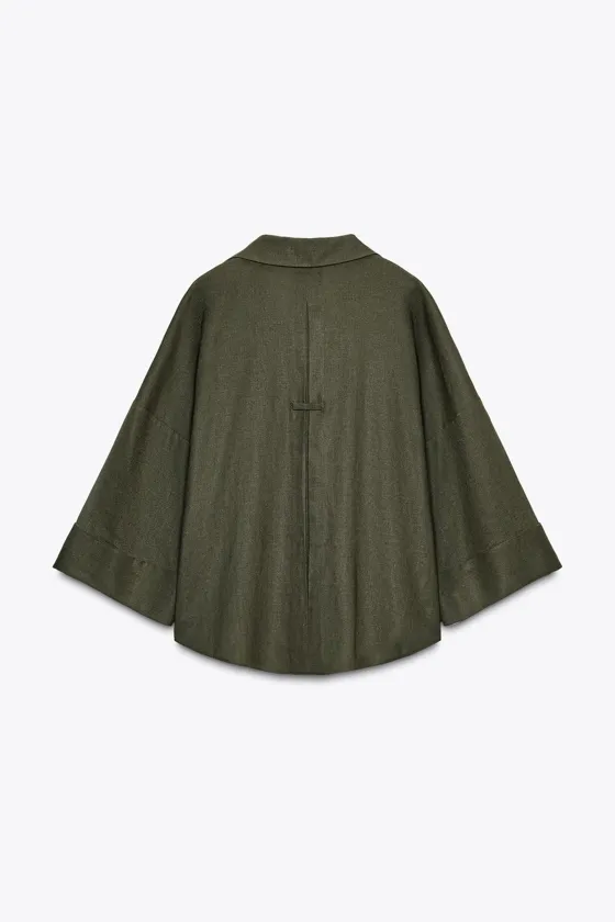 РУБАШКА ИЗ СМЕСОВОГО ЛЬНА С ШИРОКИМИ РУКАВАМИ