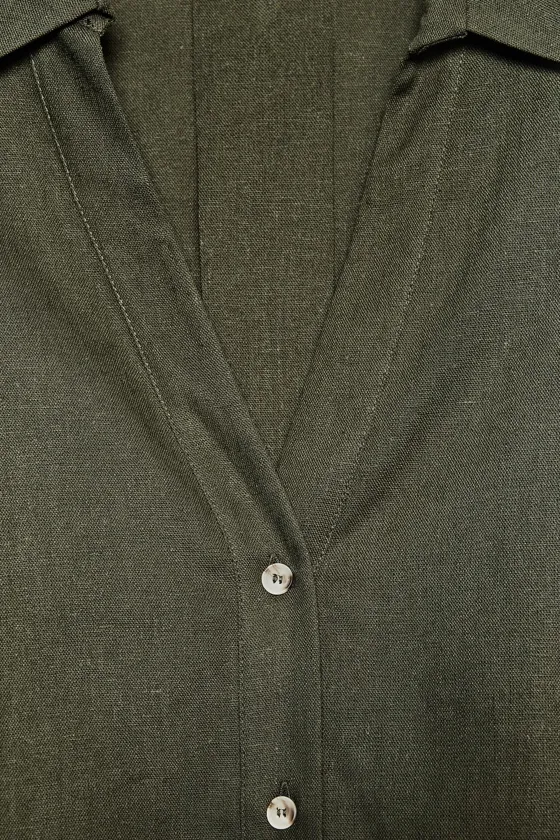 РУБАШКА ИЗ СМЕСОВОГО ЛЬНА С ШИРОКИМИ РУКАВАМИ