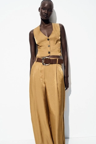 Атласный топ с золотистыми пуговицами- Заказать в России