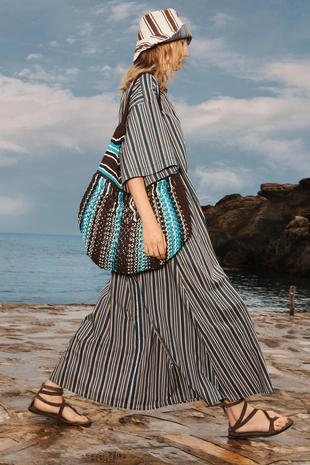 Купить Zara Платье на поясе с расширенным низом в полоску LIMITED EDITION