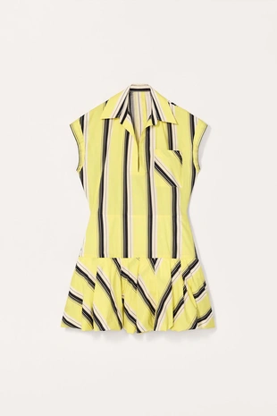 Платье с объемом по низу и мягкими плиссировками в полоску LIMITED EDITION- Заказать в России