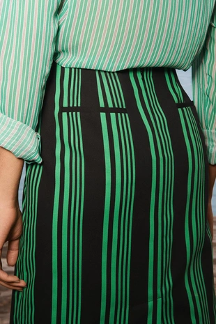Black / Green | 3702/779/031 - Zara Прямая юбка в полоску LIMITED EDITION