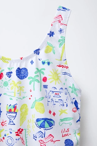 6-14 лет/ купальник с пляжным принтом- Заказать в России