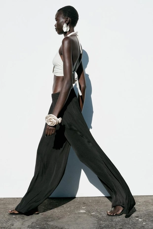 Black | 8372/349/800 - Zara Широкие брюки из струящейся ткани