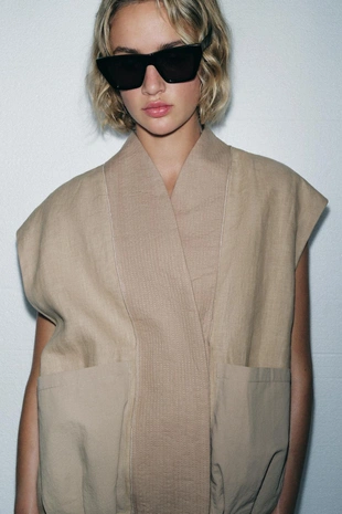 Комбинированный жилет из 100% льна, лимитированная серия- Заказать в России