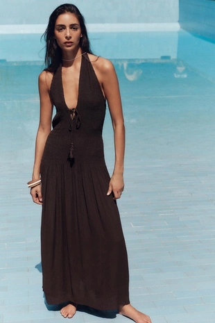 Платье-халтер с плиссировкой- Заказать в России