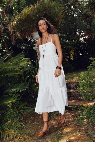 Ярусное платье миди из поплина- Заказать в России