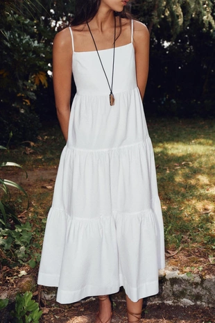 Ярусное платье миди из поплина- Заказать в России