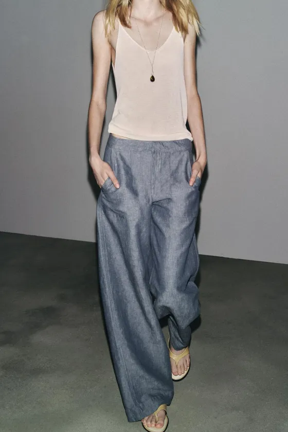 БРЮКИ WIDE-LEG ИЗ ЛЬНЯНОЙ ТКАНИ — ZW COLLECTION