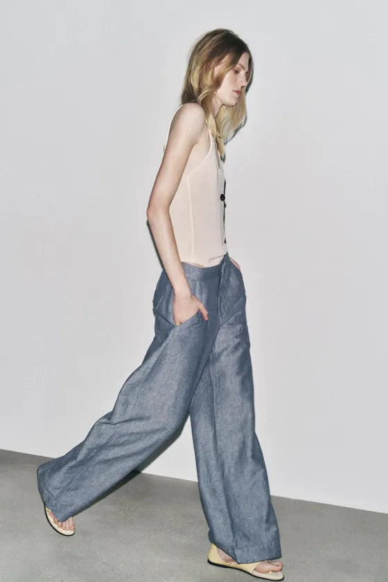 БРЮКИ WIDE-LEG ИЗ ЛЬНЯНОЙ ТКАНИ — ZW COLLECTION