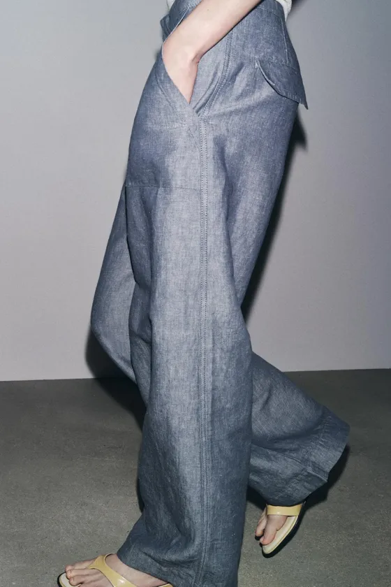 БРЮКИ WIDE-LEG ИЗ ЛЬНЯНОЙ ТКАНИ — ZW COLLECTION