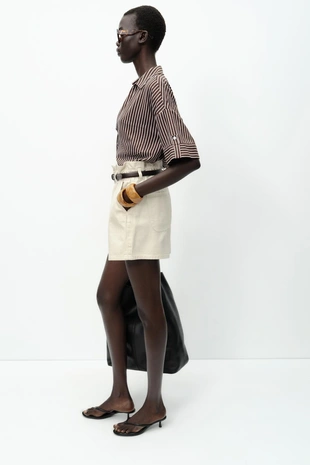 Укороченная рубашка из смесового льна- Заказать в России