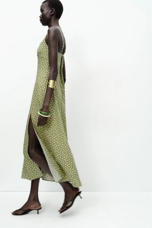 Платье миди в горошек изо льна- Заказать в России