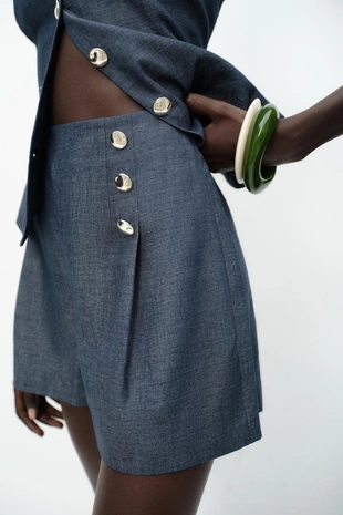 Бермуды из льна с пуговицами- Заказать в России