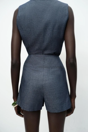 Бермуды из льна с пуговицами- Заказать в России