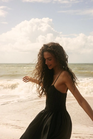 Black | 3152/268/800 - Zara Платье миди из струящейся эластичной ткани