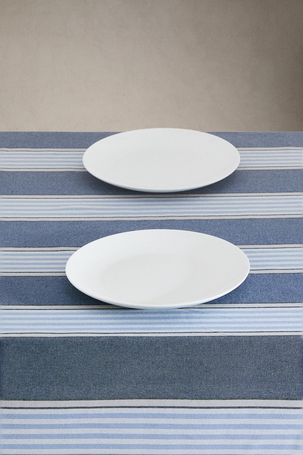 Cotton tablecloth with a coloured stripe design in dyed thread